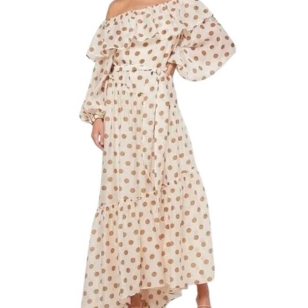 Off-Shoulder Cream Polka Dot Maxi Dress Mango size 8